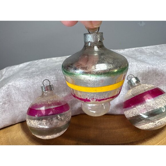 Vintage Glass Christmas Ornaments Set of 3 Hand-Painted Stripes Made in U.S.A. - Picture 3 of 13